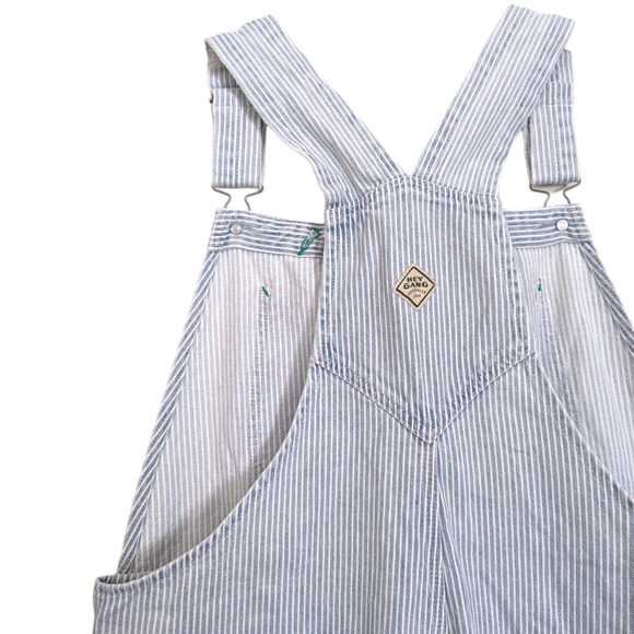 Hey Gang The Miner Denim Overall Shorts in Washed Railroad Stripe, Size XL - Picture 6 of 8